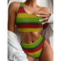 Knitted Style Reggae Pattern Print One Shoulder Bikini Set