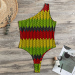 Knitted Style Reggae Pattern Print One Shoulder Bodysuit