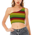 Knitted Style Reggae Pattern Print One Shoulder Crop Top