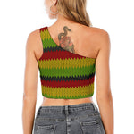Knitted Style Reggae Pattern Print One Shoulder Crop Top
