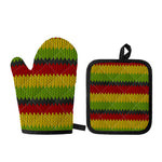 Knitted Style Reggae Pattern Print Oven Mitt And Pot Holder Set