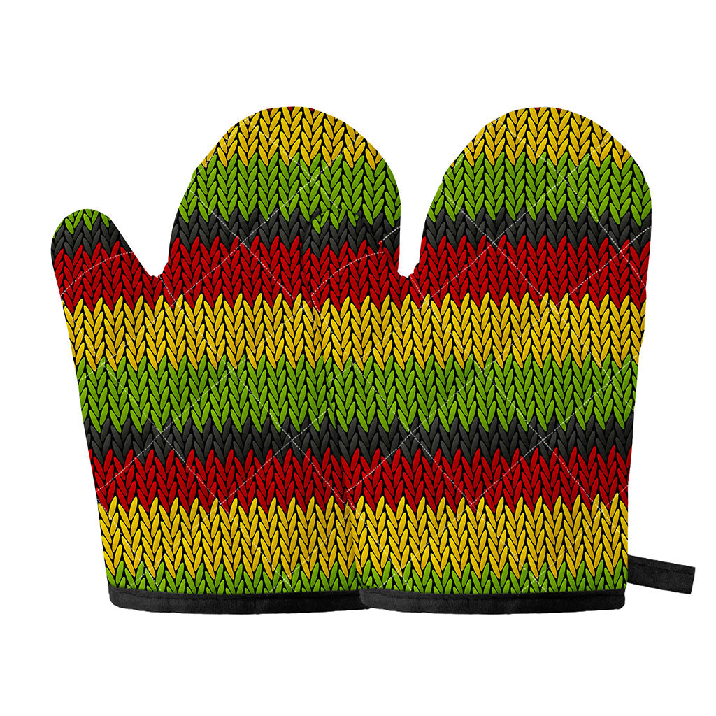 Knitted Style Reggae Pattern Print Oven Mitts