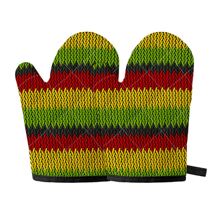 Knitted Style Reggae Pattern Print Oven Mitts