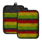 Knitted Style Reggae Pattern Print Pot Holders With Pocket