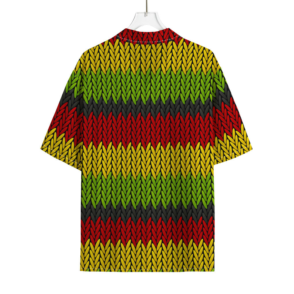 Knitted Style Reggae Pattern Print Rayon Hawaiian Shirt