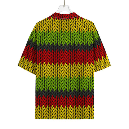 Knitted Style Reggae Pattern Print Rayon Hawaiian Shirt