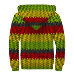 Knitted Style Reggae Pattern Print Sherpa Lined Zip Up Hoodie