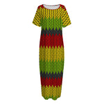 Knitted Style Reggae Pattern Print Short Sleeve Long Nightdress