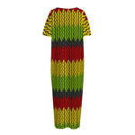 Knitted Style Reggae Pattern Print Short Sleeve Long Nightdress