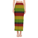 Knitted Style Reggae Pattern Print Side Slit Maxi Skirt