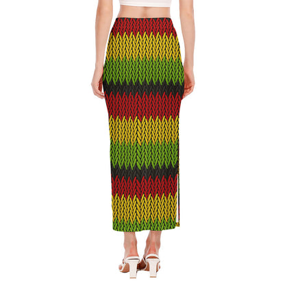 Knitted Style Reggae Pattern Print Side Slit Maxi Skirt