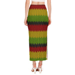 Knitted Style Reggae Pattern Print Side Slit Maxi Skirt