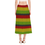 Knitted Style Reggae Pattern Print Side Slit Midi Skirt