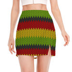 Knitted Style Reggae Pattern Print Side Slit Mini Skirt
