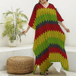 Knitted Style Reggae Pattern Print Silk V-Neck Kaftan Dress