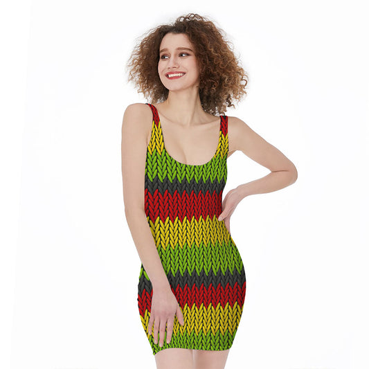 Knitted Style Reggae Pattern Print Sleeveless Bodycon Dress
