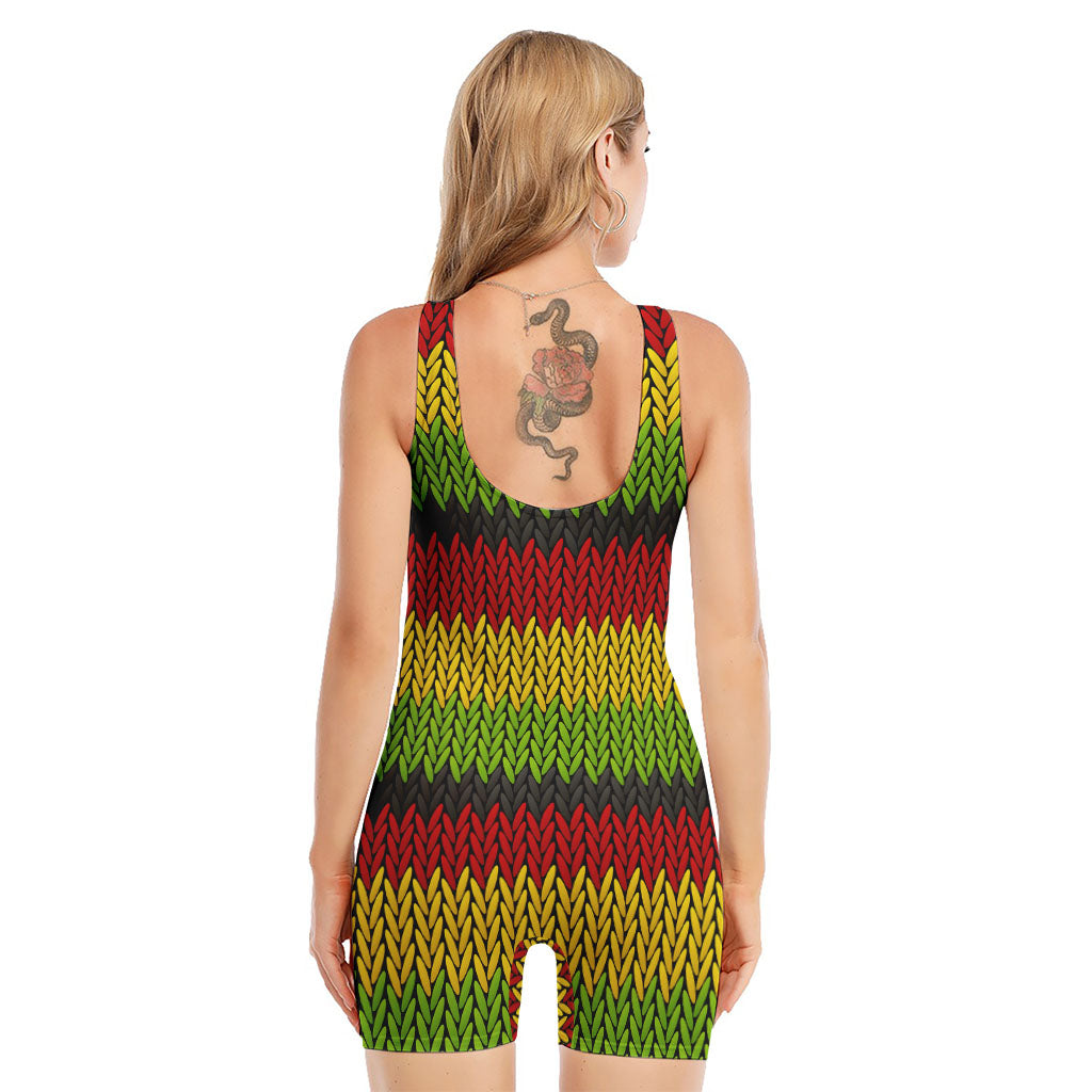 Knitted Style Reggae Pattern Print Sleeveless One Piece Swimsuit