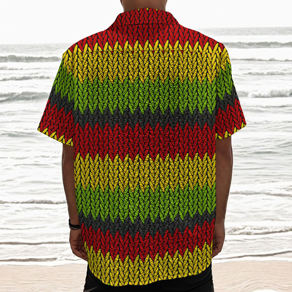 Knitted Style Reggae Pattern Print Textured Short Sleeve Shirt