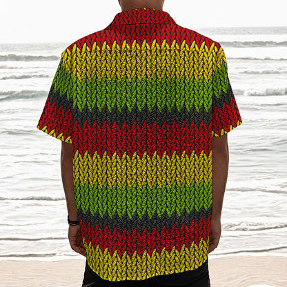 Knitted Style Reggae Pattern Print Textured Short Sleeve Shirt