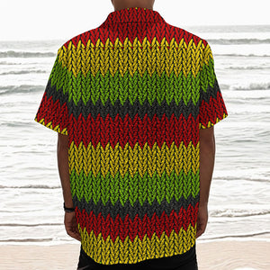 Knitted Style Reggae Pattern Print Textured Short Sleeve Shirt