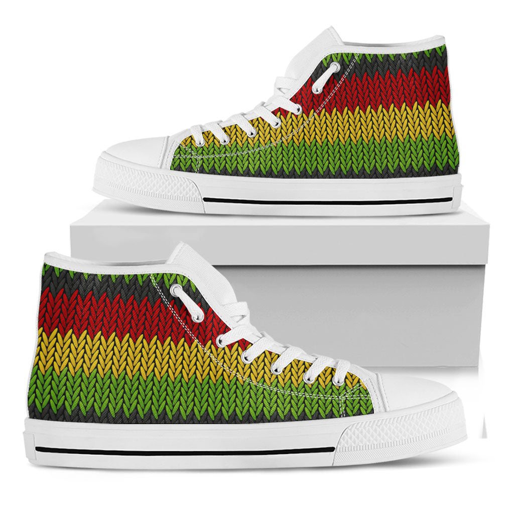 Knitted Style Reggae Pattern Print White High Top Sneakers