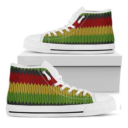 Knitted Style Reggae Pattern Print White High Top Sneakers