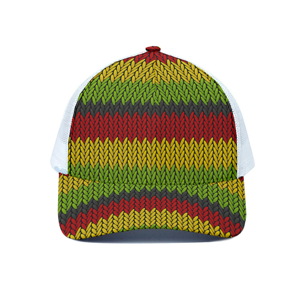 Knitted Style Reggae Pattern Print White Mesh Trucker Cap