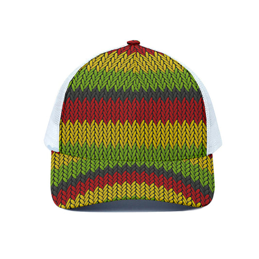 Knitted Style Reggae Pattern Print White Mesh Trucker Cap