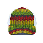 Knitted Style Reggae Pattern Print White Mesh Trucker Cap