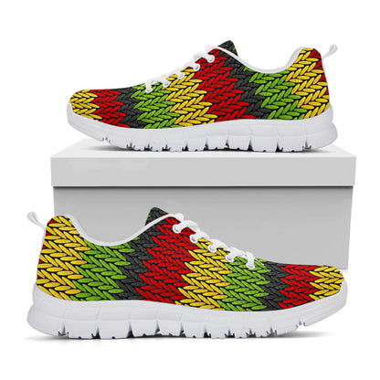 Knitted Style Reggae Pattern Print White Running Shoes