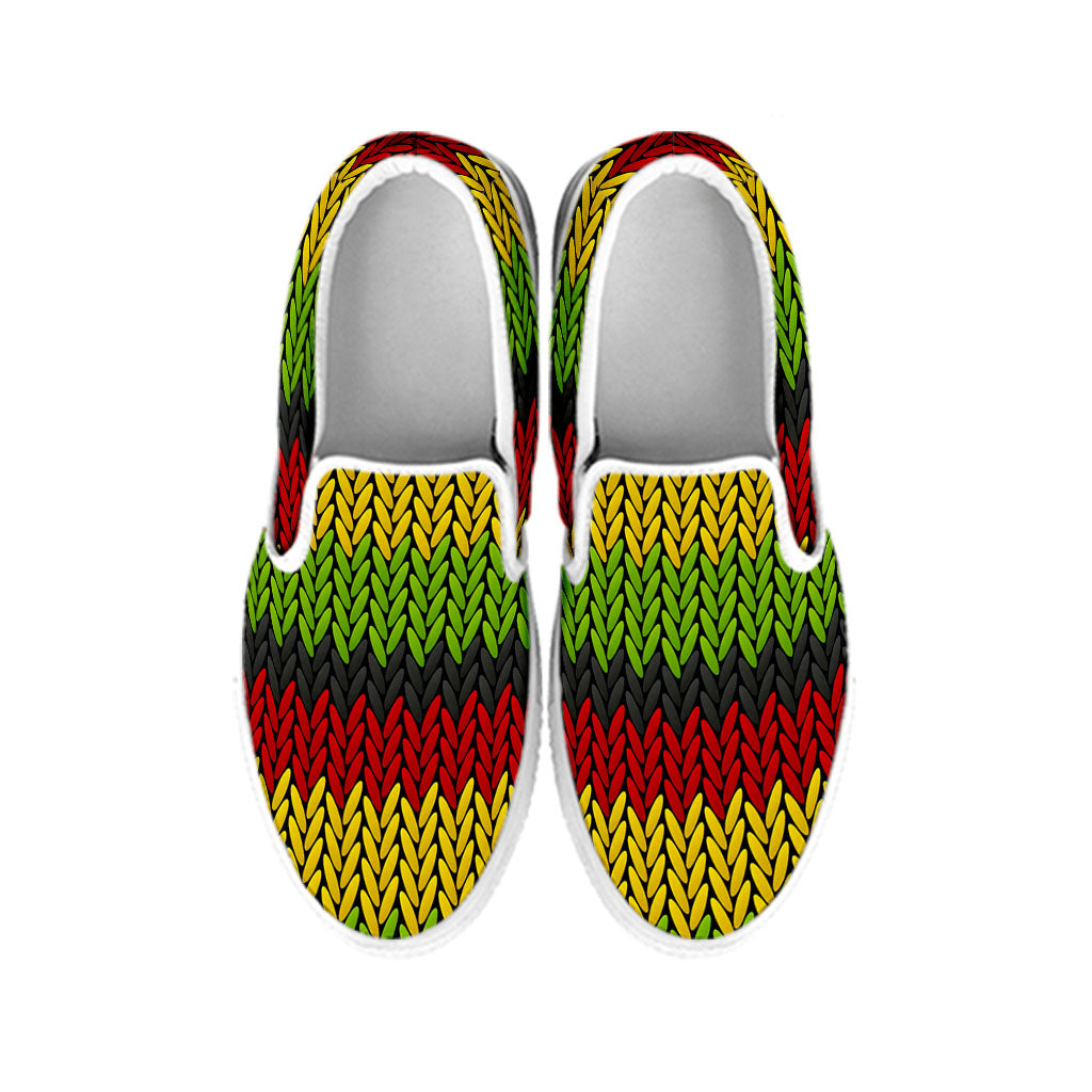 Knitted Style Reggae Pattern Print White Slip On Sneakers