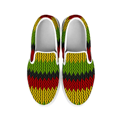 Knitted Style Reggae Pattern Print White Slip On Sneakers