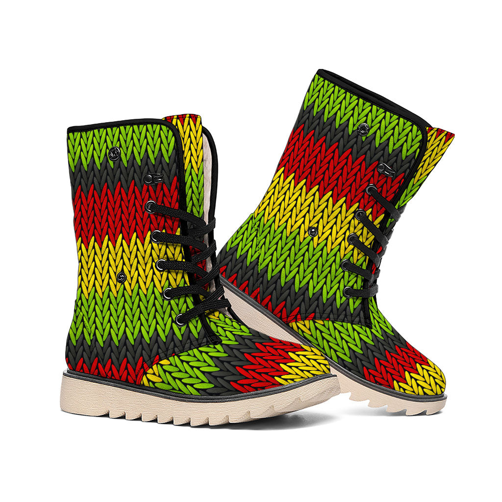 Knitted Style Reggae Pattern Print Winter Boots