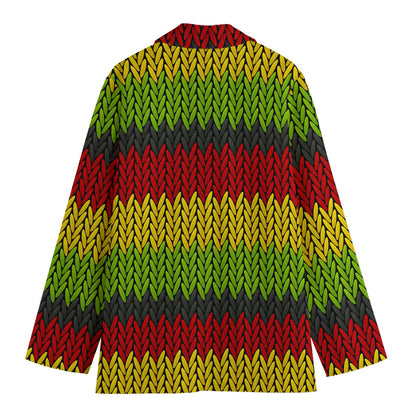 Knitted Style Reggae Pattern Print Women's Blazer