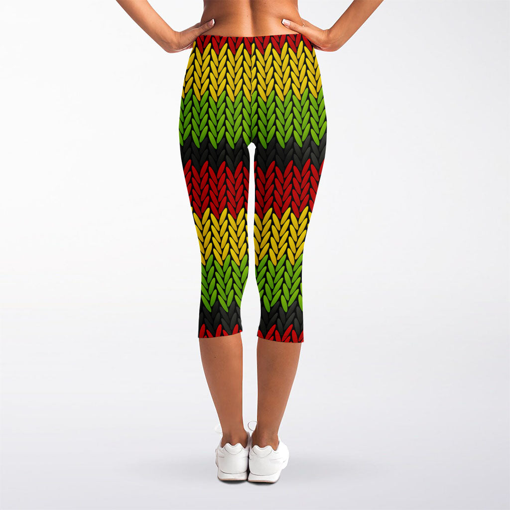 Knitted Style Reggae Pattern Print Women's Capri Leggings