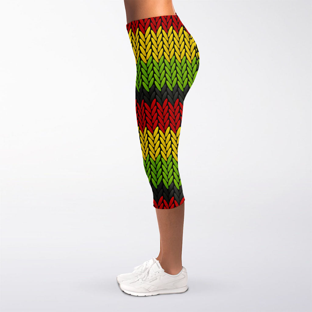 Knitted Style Reggae Pattern Print Women's Capri Leggings