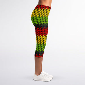 Knitted Style Reggae Pattern Print Women's Capri Leggings