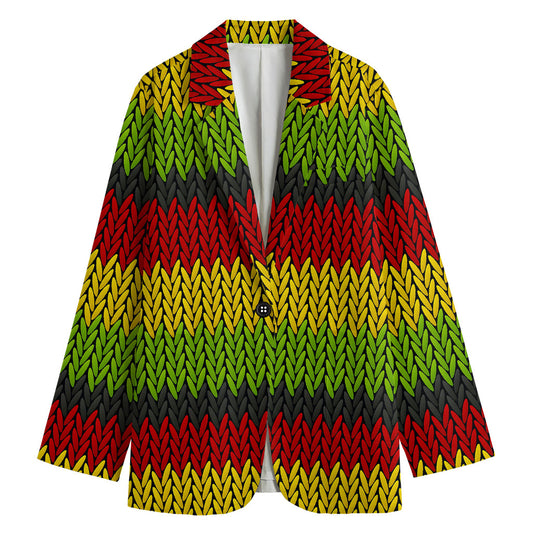 Knitted Style Reggae Pattern Print Women's Cotton Blazer