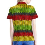 Knitted Style Reggae Pattern Print Women's Polo Shirt