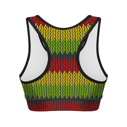 Knitted Style Reggae Pattern Print Women's Sports Bra