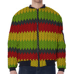 Knitted Style Reggae Pattern Print Zip Sleeve Bomber Jacket