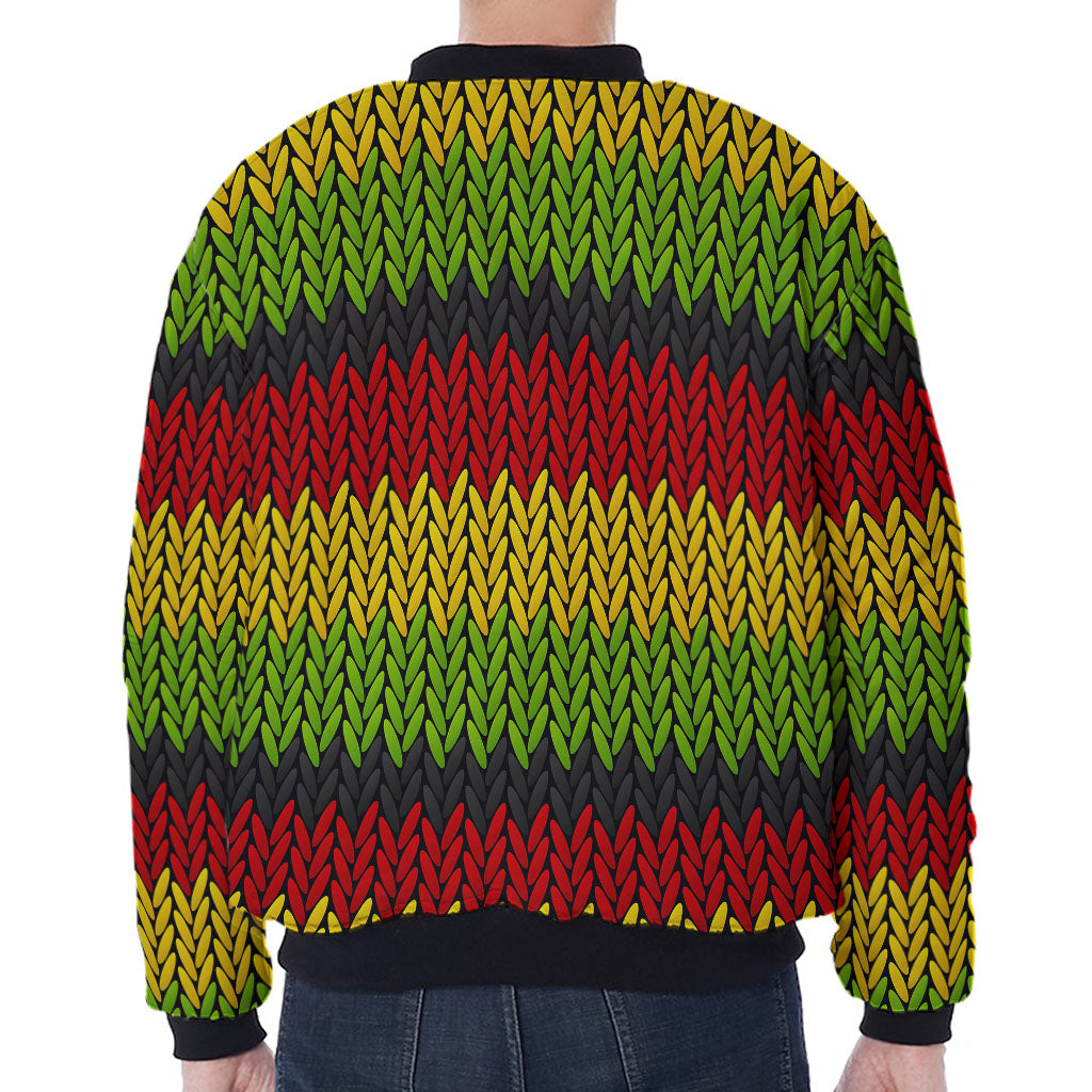 Knitted Style Reggae Pattern Print Zip Sleeve Bomber Jacket