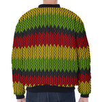 Knitted Style Reggae Pattern Print Zip Sleeve Bomber Jacket