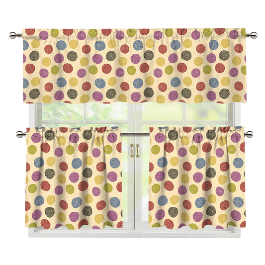 Knitting Yarn Pattern Print 3 Piece Kitchen Curtains