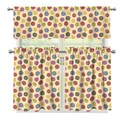 Knitting Yarn Pattern Print 3 Piece Kitchen Curtains