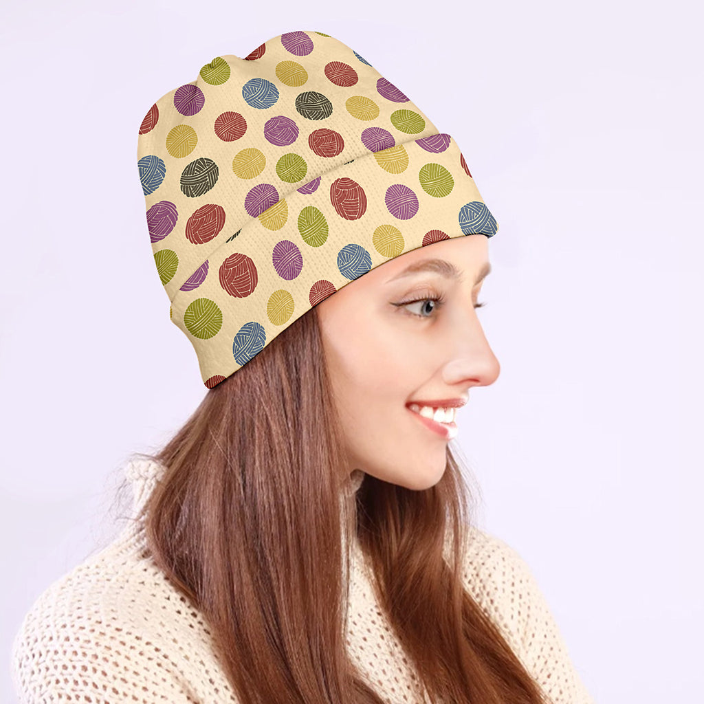 Knitting Yarn Pattern Print Beanie