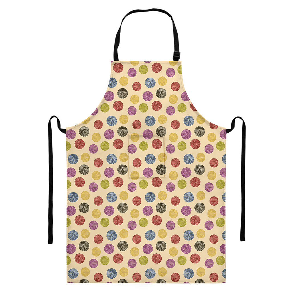 Knitting Yarn Pattern Print Bib Apron With Pocket