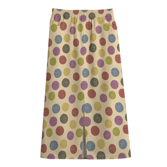 Knitting Yarn Pattern Print Cotton Front Slit Maxi Skirt