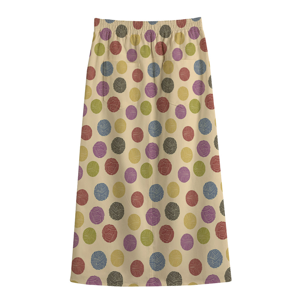 Knitting Yarn Pattern Print Cotton Front Slit Maxi Skirt