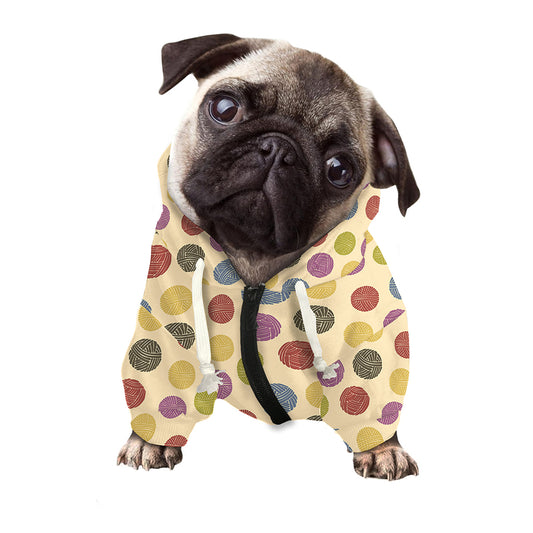 Knitting Yarn Pattern Print Dog Zip Up Hoodie
